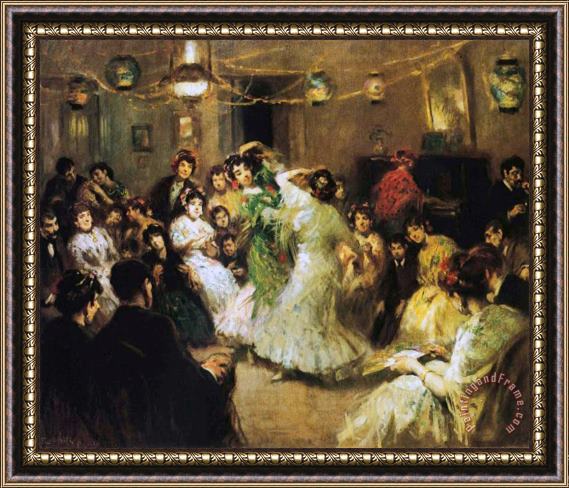 Francis Luis Mora A Flamenco Party at Home Framed Print