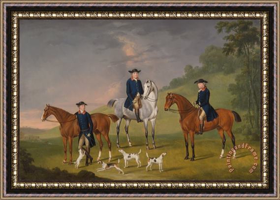Francis Sartorius John Corbet, Sir Robert Leighton And John Kynaston with Their Horses And Hounds Framed Painting