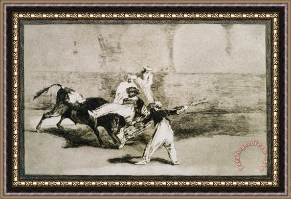 Francisco De Goya A Moor Caught by The Bull... From La Tauromaquia Framed Print