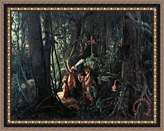 Francois Auguste Biard Amazonian Indians Worshiping The Sun God Framed Painting