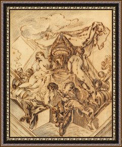 Around The Corner Framed Prints - Project for a Corner Motif of a Painted Ceiling by Francois Boucher