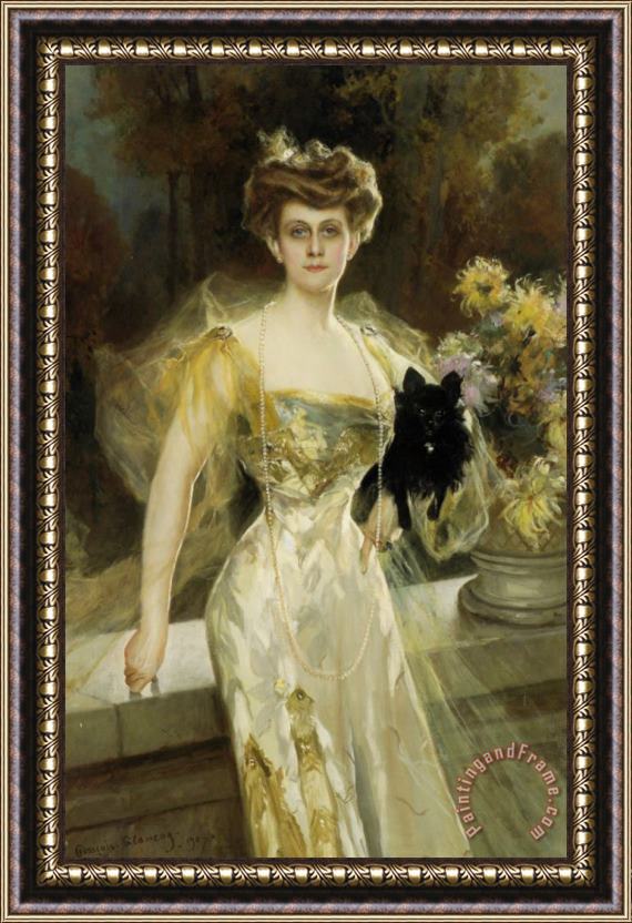 Francois Flameng Portrait of Mrs Meunier Framed Painting