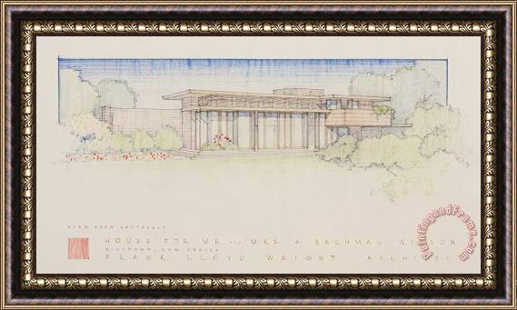 Frank Lloyd Wright Bachman Wilson House (perspective View From Southeast). Original Location Milltown, Nj. Moved to Bentonville, Ar Framed Print