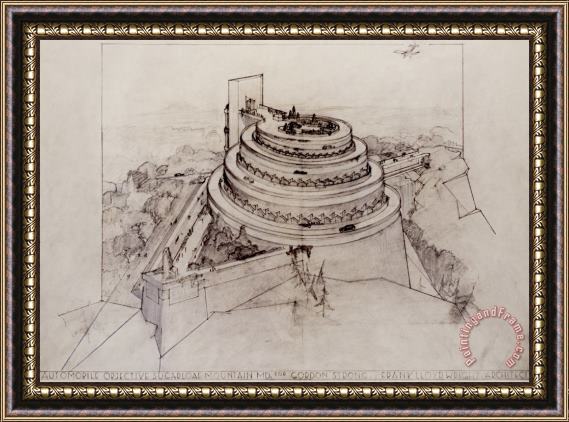 Frank Lloyd Wright Gordon Strong Automobile Objective (project) (aerial View). Sugarloaf Mountain, Md Framed Painting