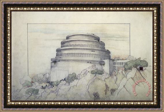 Frank Lloyd Wright Gordon Strong Automobile Objective (project) (perspective View). Sugarloaf Mountain, Md Framed Painting