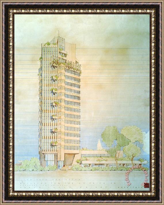 Frank Lloyd Wright H.c. Price Co., Bartlesville, Ok Framed Painting