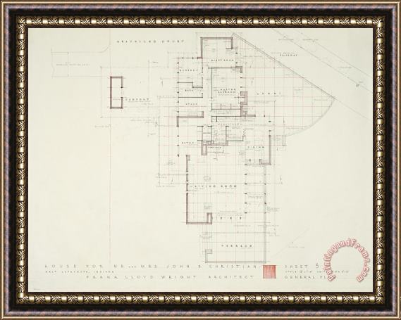 Frank Lloyd Wright John E. Christian House (general Plan), West Lafayette, Indiana. Framed Print
