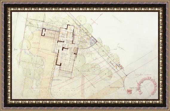 Frank Lloyd Wright John E. Christian House (plan View), West Lafayette, Indiana. Framed Print