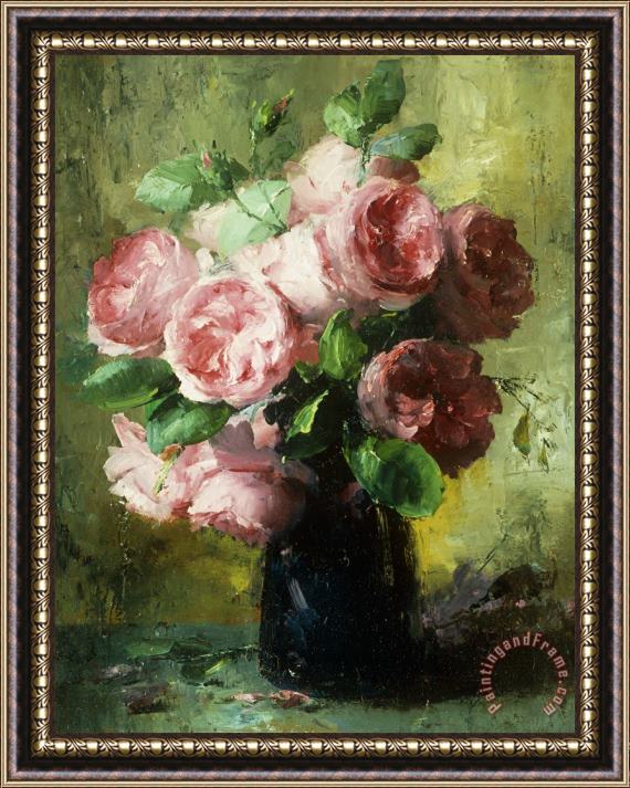 Frans Mortelmans Pink Roses In A Vase Framed Print