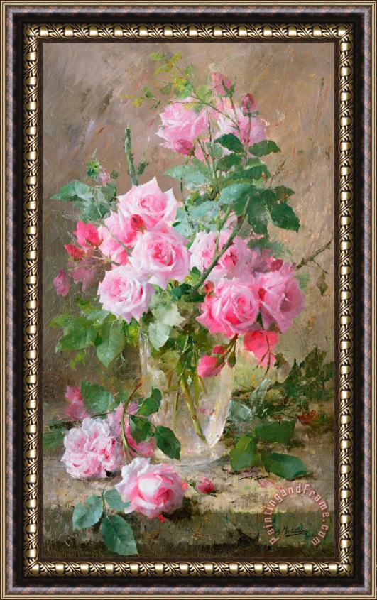 Frans Mortelmans Still life of roses in a glass vase Framed Painting