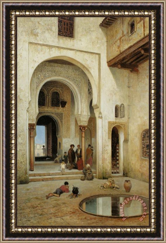 Frans Wilhelm Odelmark A Courtyard in Alhambra Framed Painting