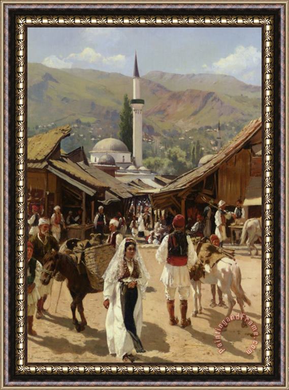 Franz Leo Ruben View of Bascarsija Santajevo Framed Painting