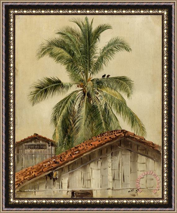 Frederic Edwin Church Palm Trees And Housetops, Ecuador Framed Painting