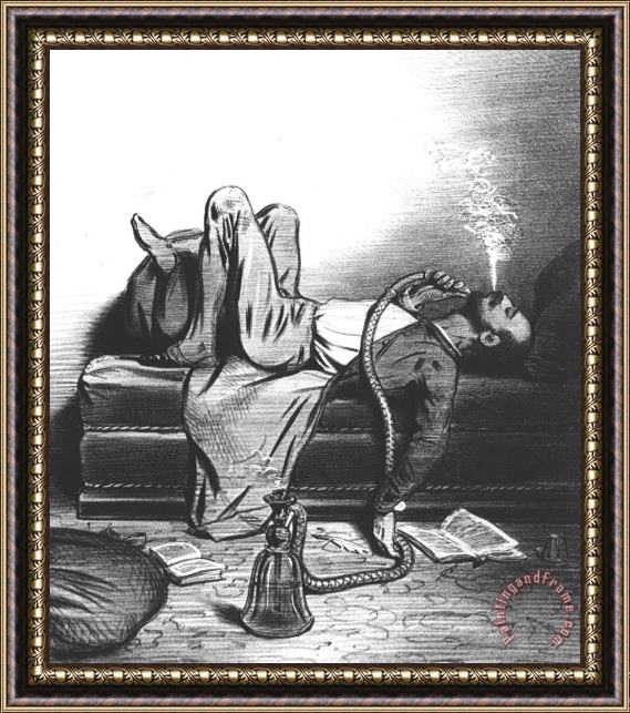 French School Caricature Of The Romantic Writer Searching His Inspiration In The Hashish Framed Print