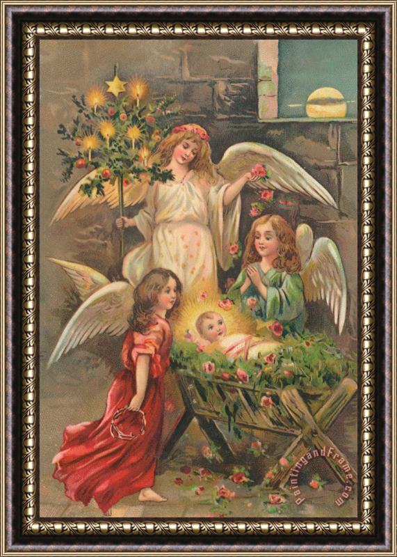 French School Christmas Card Framed Painting