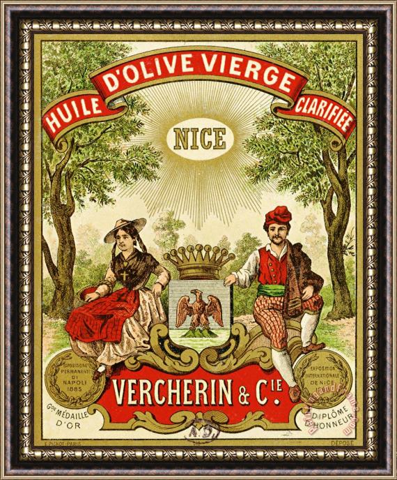 French School Label For Vercherin Extra Virgin Olive Oil Framed Painting