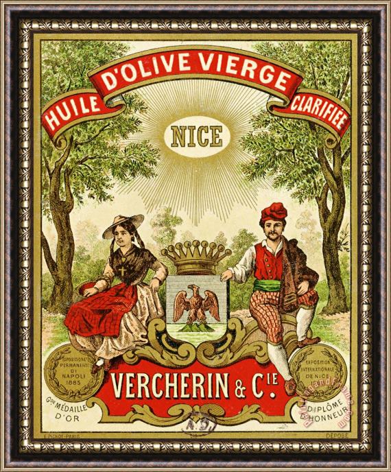 French School Label For Vercherin Extra Virgin Olive Oil Framed Print