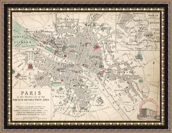French School Map Of Paris At The Outbreak Of The French Revolution Framed Painting