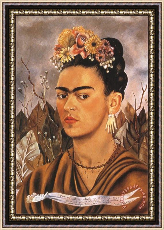 Frida Kahlo Self Portrait Dedicated to Dr Eloesser 1940 Framed Painting