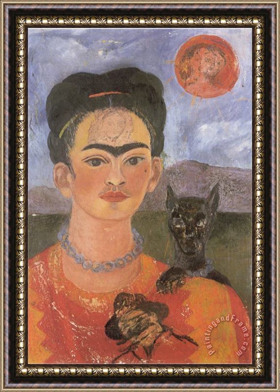 Frida Kahlo Self Portrait with a Portrait of Diego on The Breast And Maria Between The Eyebrows 1954 Framed Painting