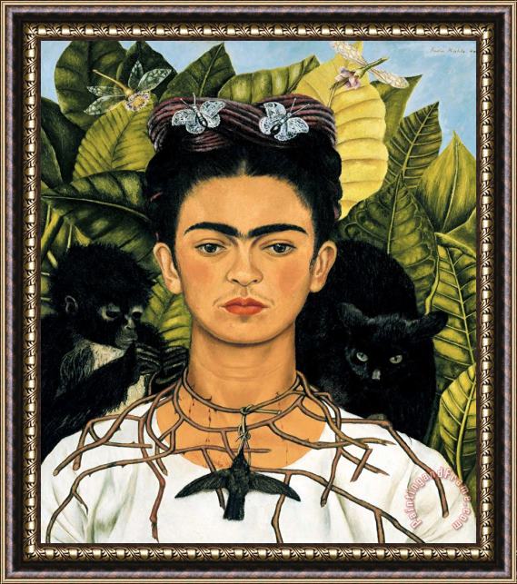 Frida Kahlo Self Portrait with Necklace of Thorns 1940 Framed Painting Frida Kahlo Self Portrait with Necklace of Thorns 1940 Framed Painting