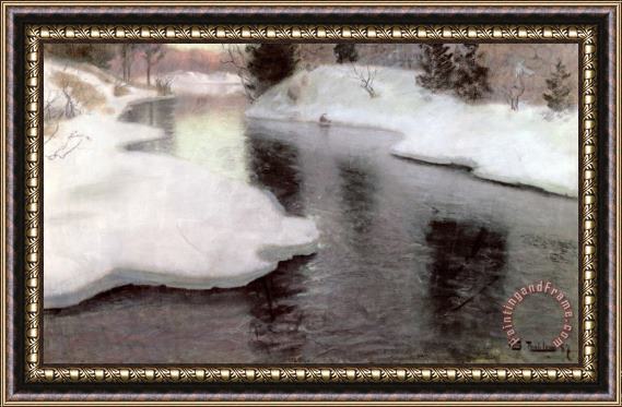 Fritz Thaulow Thawing Ice: The Lysaker River Framed Painting