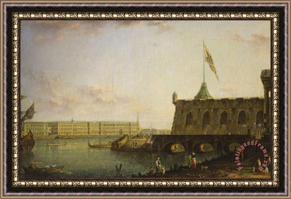 Fyodor Alexeyev View of The Peter And Paul Fortress And Palace Embankment Framed Painting