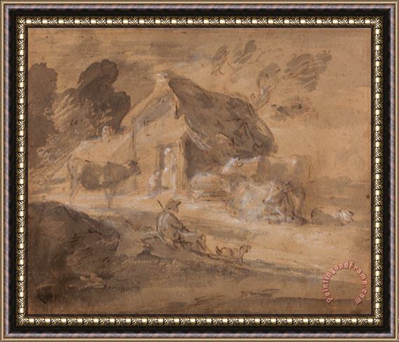 Gainsborough, Thomas Open Landscape with Figures, Cows And Cottage Framed Print