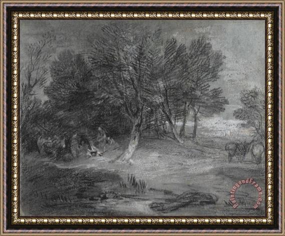 Gainsborough, Thomas Wooded Landscape with Gypsy Encampment Framed Painting