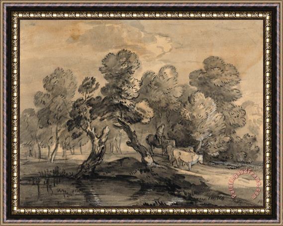 Gainsborough, Thomas Wooded Landscape with Herdsman And Cows 2 Framed Print