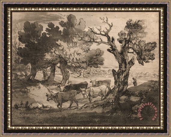 Gainsborough, Thomas Wooded Landscape with Herdsman And Cows Framed Print