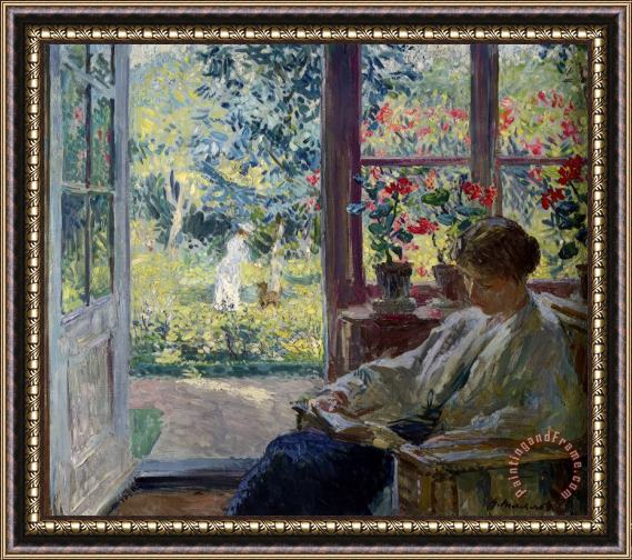 Gari Melchers Woman Reading by a Window Framed Painting