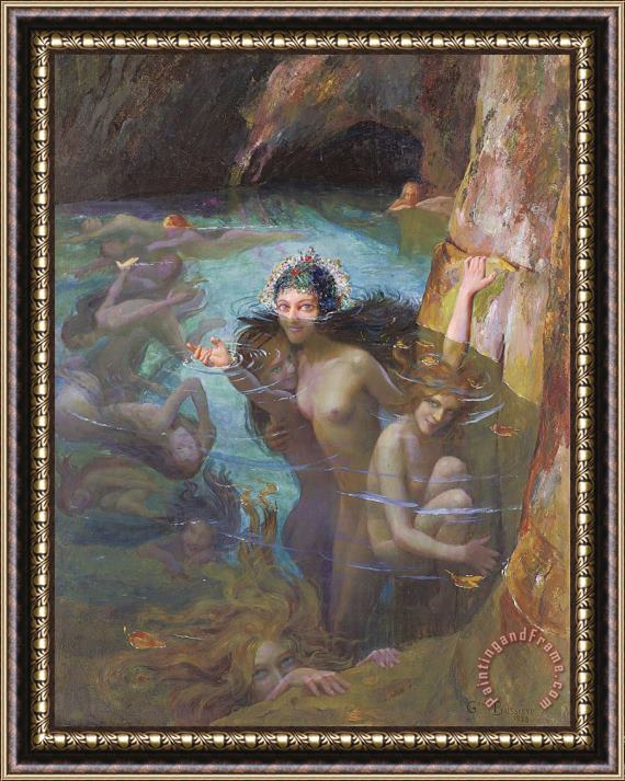 Gaston Bussiere Sea Nymphs at a Grotto Framed Print