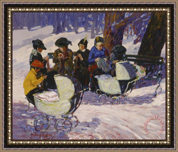George Benjamin Luks Knitting for The Soldiers: High Bridge Park Framed Painting