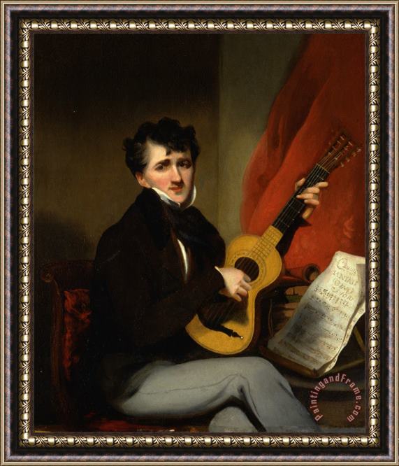 George Chinnery Portrait of a Man Playing a Guitar Framed Painting