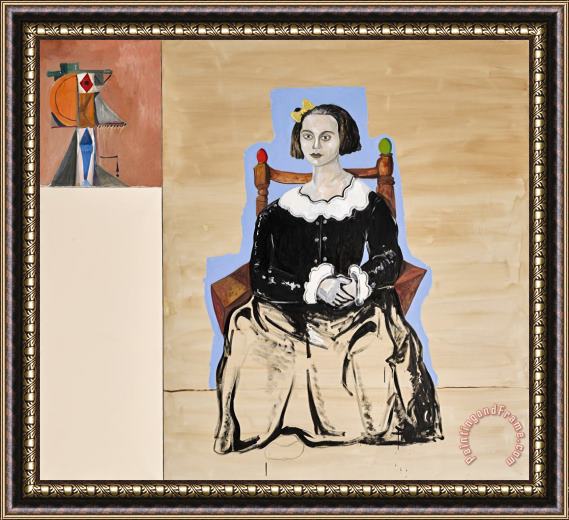 George Condo Seated Figure with Abstraction Framed Painting