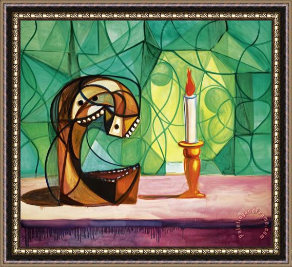 George Condo Skull with Candle Framed Painting