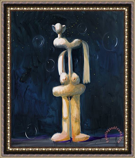 George Condo Standing Nude in The Night with Bubbles Framed Print