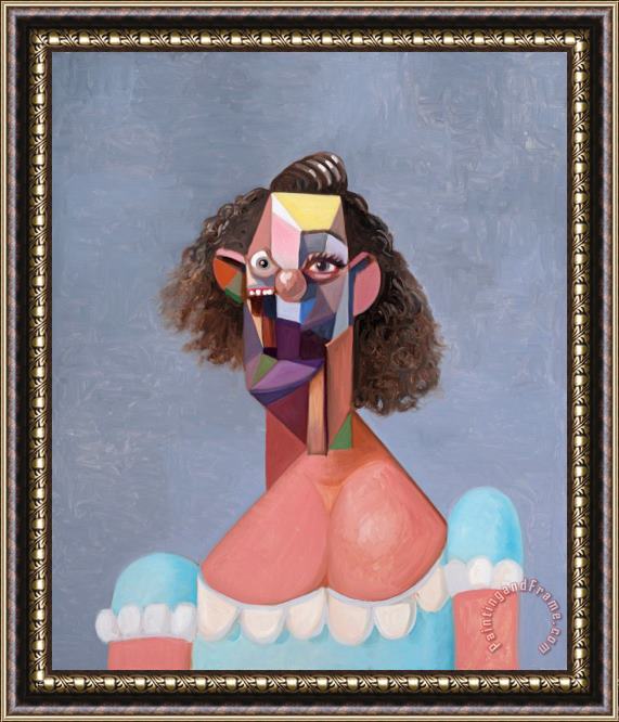 George Condo Young Girl with Blue Dress, 2007 Framed Painting