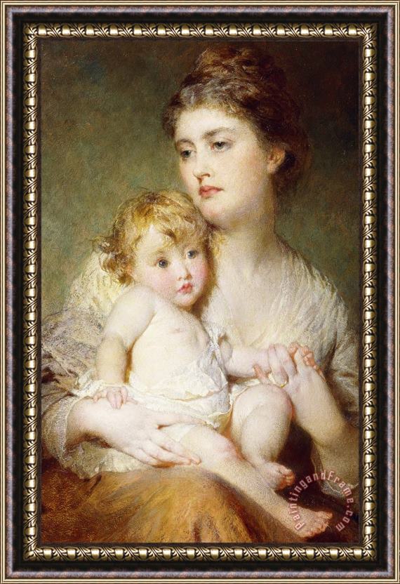 George Elgar Hicks Portrait Of The Duchess Of St Albans With Her Son Framed Painting