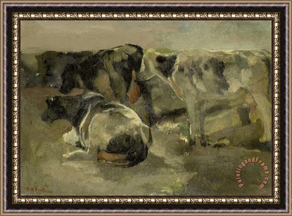 George Hendrik Breitner Four Cows Framed Painting