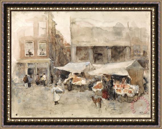 George Hendrik Breitner Markt Met Bloemenstalletjes Framed Painting