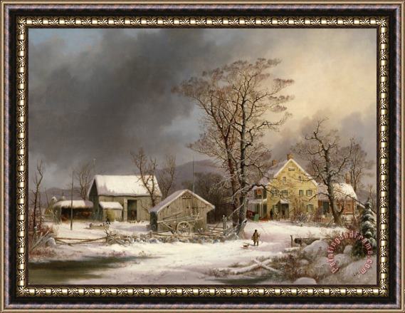 George Henry Durrie Winter in The Country: a Cold Morning Framed Painting