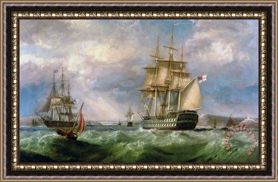 George Mounsey Wheatley Atkinson British Men-O'-War Sailing into Cork Harbour Framed Painting