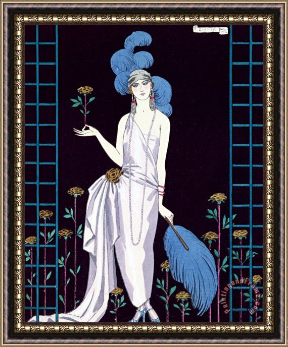 Georges Barbier 'la Roseraie' Fashion Design For An Evening Dress By The House Of Worth Framed Print