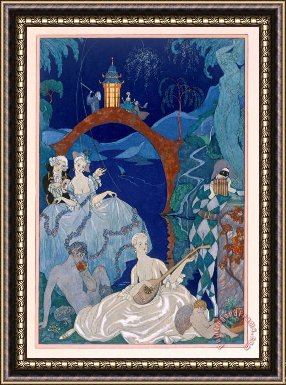 Georges Barbier Ball Under The Blue Moon Framed Print