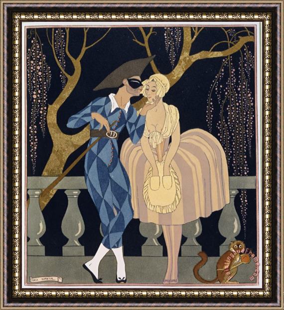 Georges Barbier Harlequin's Kiss Framed Painting