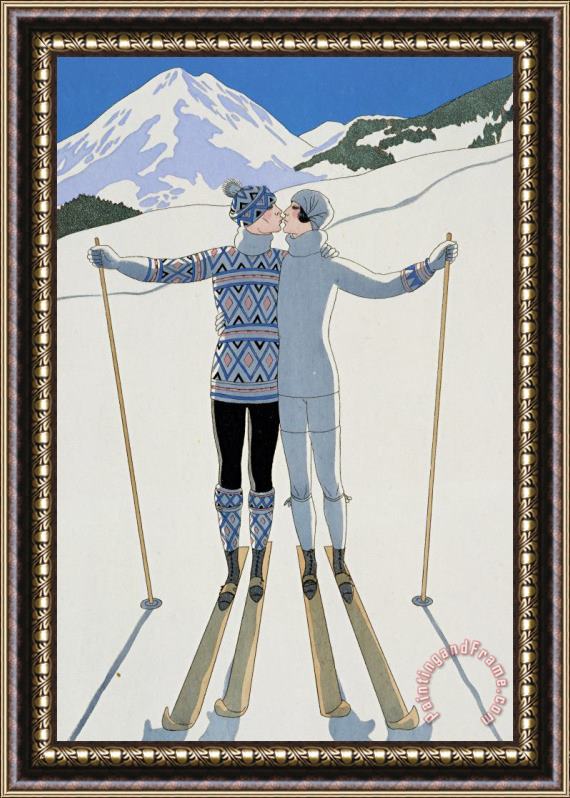 Georges Barbier Lovers in the Snow Framed Print