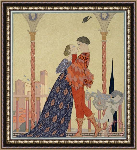 Georges Barbier Lovers On A Balcony Framed Print