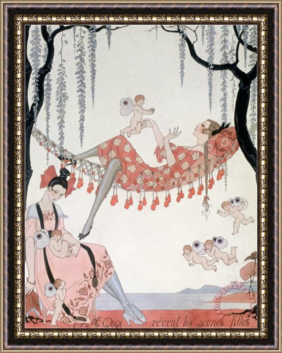 Georges Barbier What Do Young Women Dream of a Quoi Revent Les Jeunes Filles Framed Painting